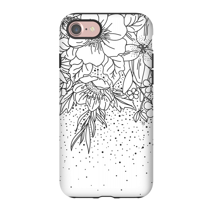 iPhone 7 StrongFit Cute Black White floral doodles and confetti design by InovArts