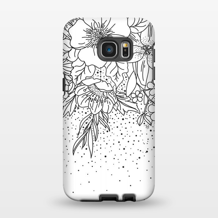 Galaxy S7 EDGE StrongFit Cute Black White floral doodles and confetti design by InovArts
