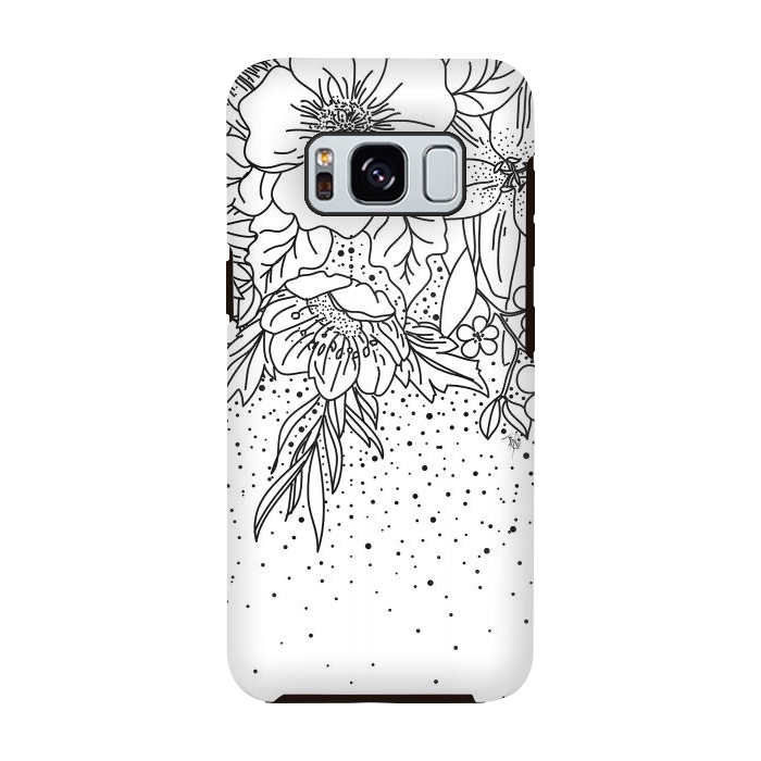 Galaxy S8 StrongFit Cute Black White floral doodles and confetti design by InovArts