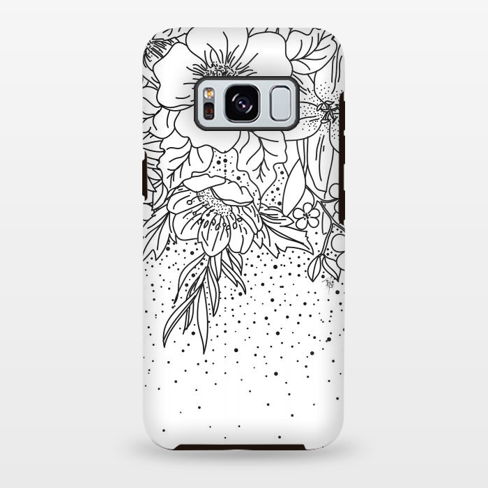 Galaxy S8 plus StrongFit Cute Black White floral doodles and confetti design by InovArts