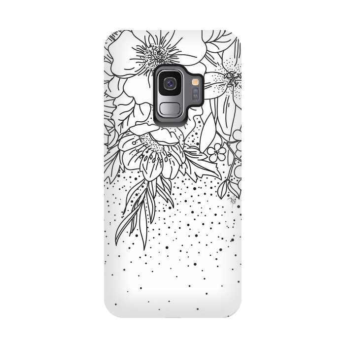 Galaxy S9 StrongFit Cute Black White floral doodles and confetti design by InovArts