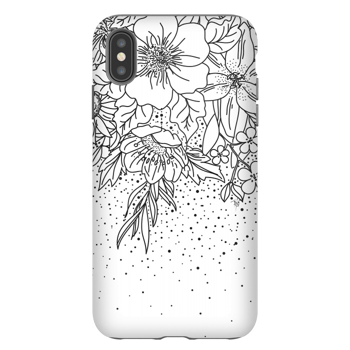 iPhone Xs Max StrongFit Cute Black White floral doodles and confetti design by InovArts
