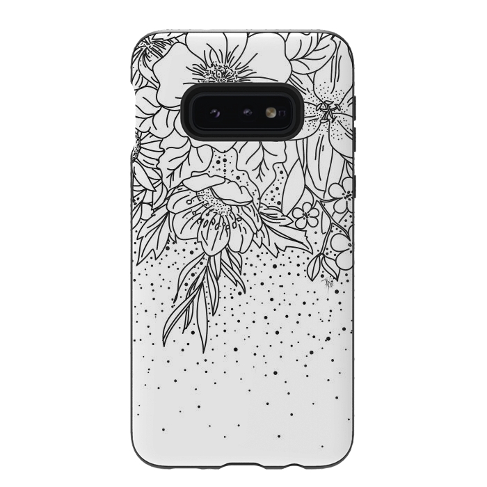 Galaxy S10e StrongFit Cute Black White floral doodles and confetti design by InovArts