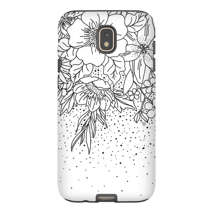 Galaxy J7 StrongFit Cute Black White floral doodles and confetti design by InovArts
