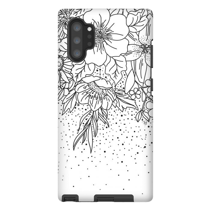 Galaxy Note 10 plus StrongFit Cute Black White floral doodles and confetti design by InovArts