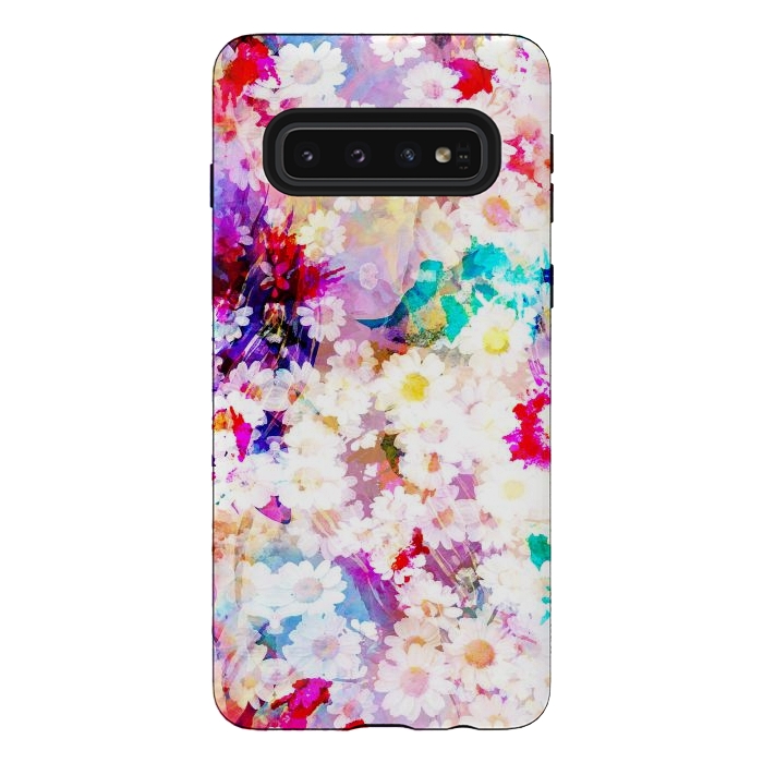 Galaxy S10 StrongFit Colorful watercolor daisy petals by Oana 