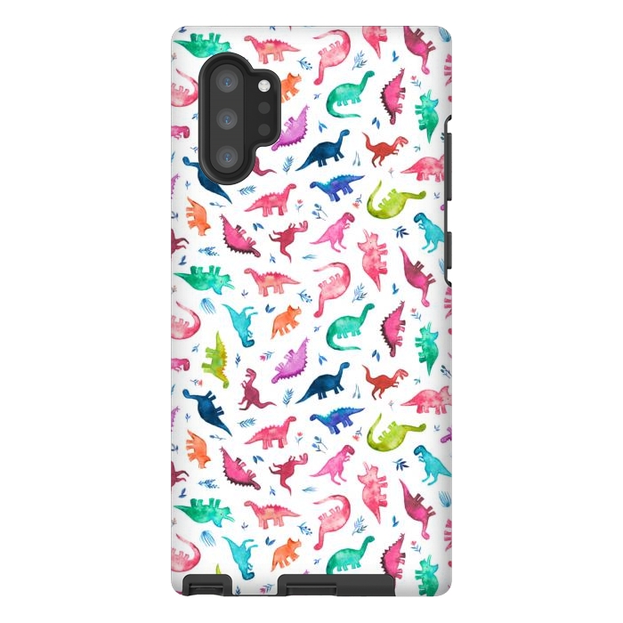Galaxy Note 10 plus StrongFit Tiny Ditsy Watercolor Dinosaurs in Rainbow Colors by Micklyn Le Feuvre