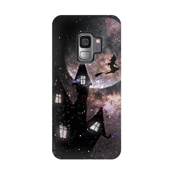 Galaxy S9 StrongFit Flying witch and dark house at night by Oana 