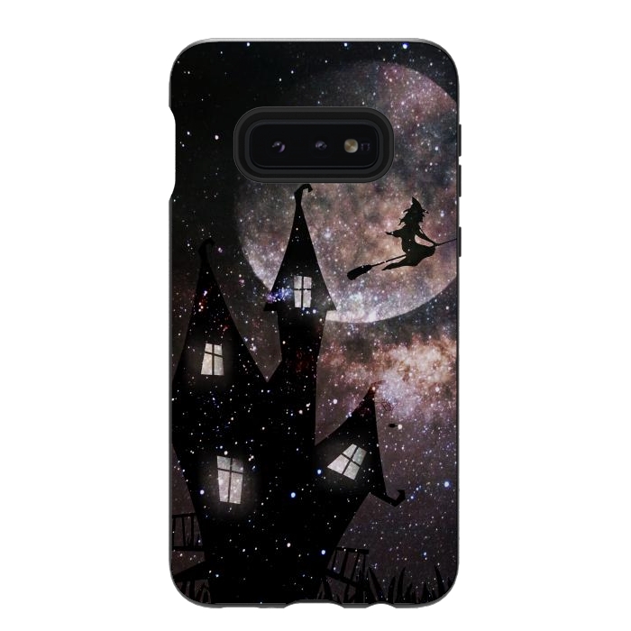 Galaxy S10e StrongFit Flying witch and dark house at night by Oana 