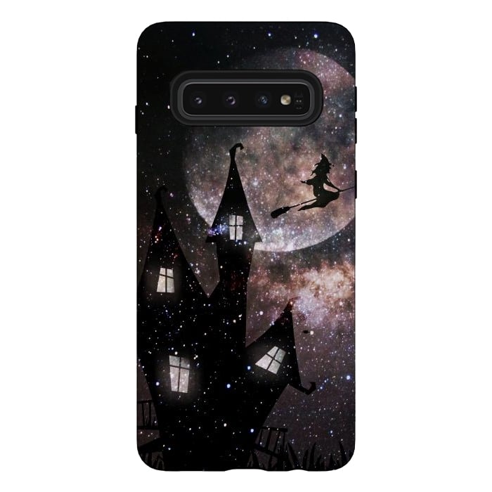 Galaxy S10 StrongFit Flying witch and dark house at night by Oana 