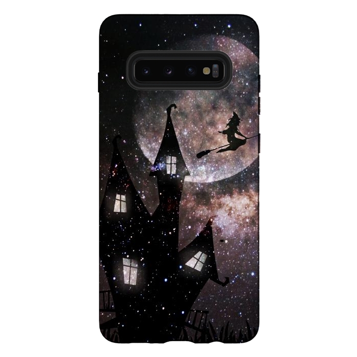 Galaxy S10 plus StrongFit Flying witch and dark house at night by Oana 