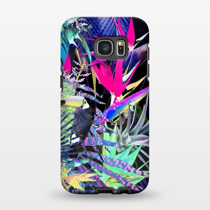 Galaxy S7 EDGE StrongFit Colorful neon toucan and strelitzia jungle pattern by Oana 