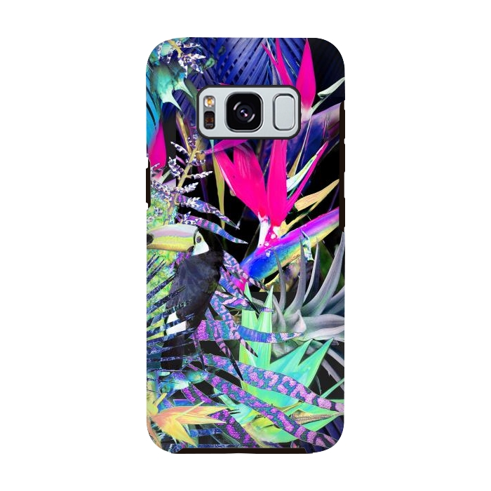 Galaxy S8 StrongFit Colorful neon toucan and strelitzia jungle pattern by Oana 