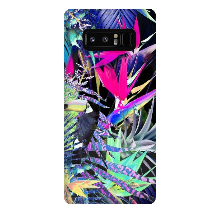 Galaxy Note 8 StrongFit Colorful neon toucan and strelitzia jungle pattern by Oana 