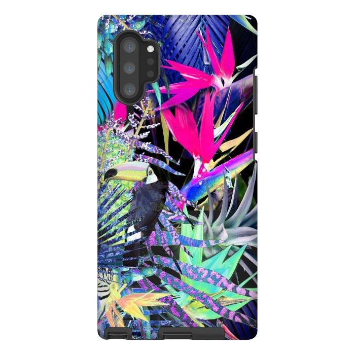 Galaxy Note 10 plus StrongFit Colorful neon toucan and strelitzia jungle pattern by Oana 