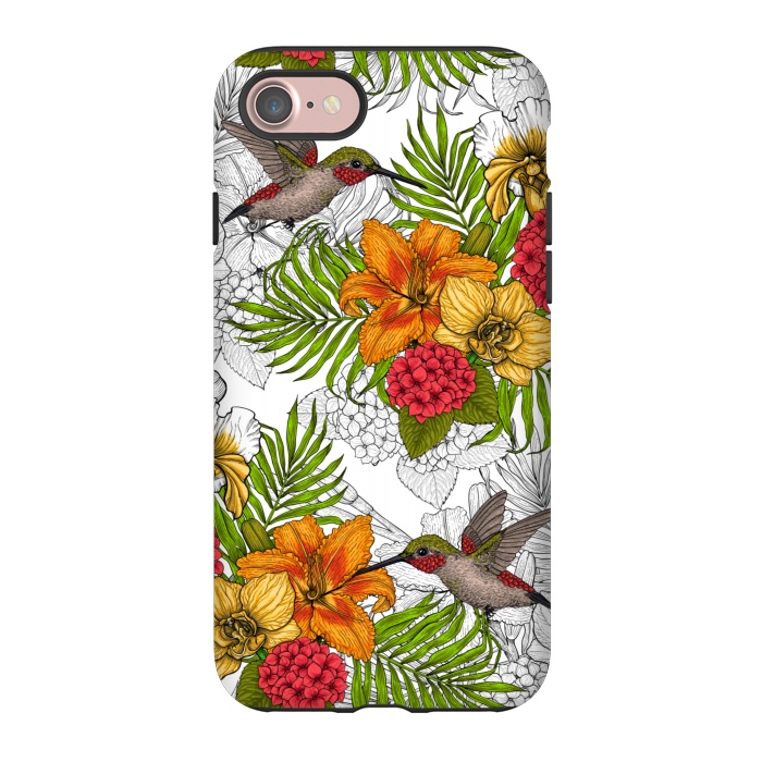 iPhone 7 StrongFit Hummingbirds and tropical bouquet by Katerina Kirilova