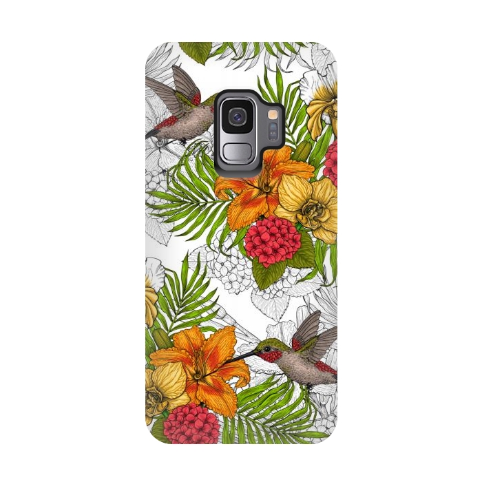 Galaxy S9 StrongFit Hummingbirds and tropical bouquet by Katerina Kirilova
