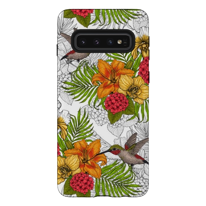 Galaxy S10 StrongFit Hummingbirds and tropical bouquet by Katerina Kirilova