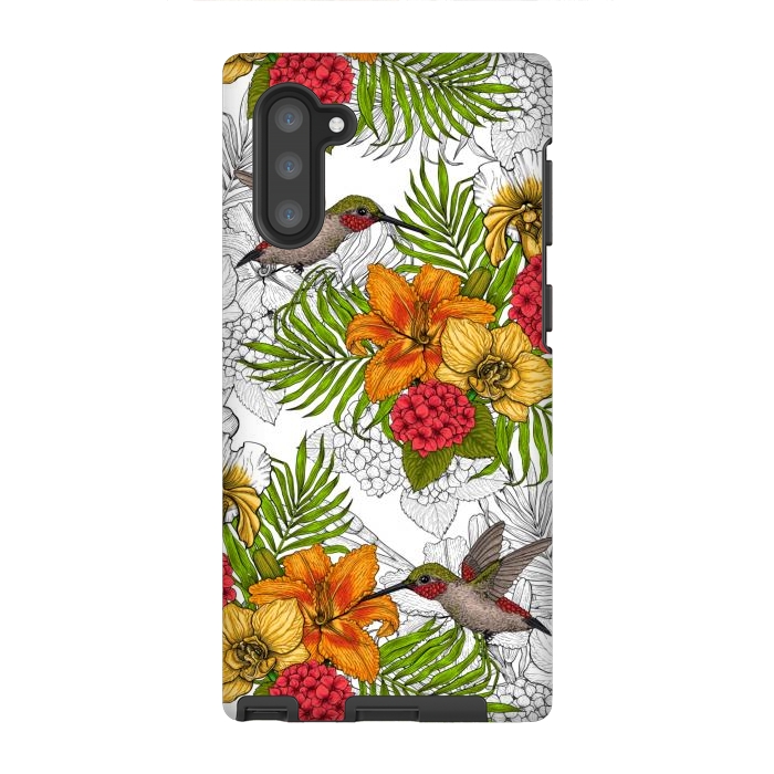 Galaxy Note 10 StrongFit Hummingbirds and tropical bouquet by Katerina Kirilova