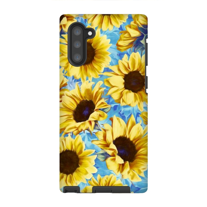 Galaxy Note 10 StrongFit Dreamy Sunflowers on Blue por Micklyn Le Feuvre