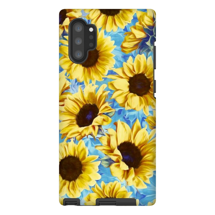 Galaxy Note 10 plus StrongFit Dreamy Sunflowers on Blue por Micklyn Le Feuvre
