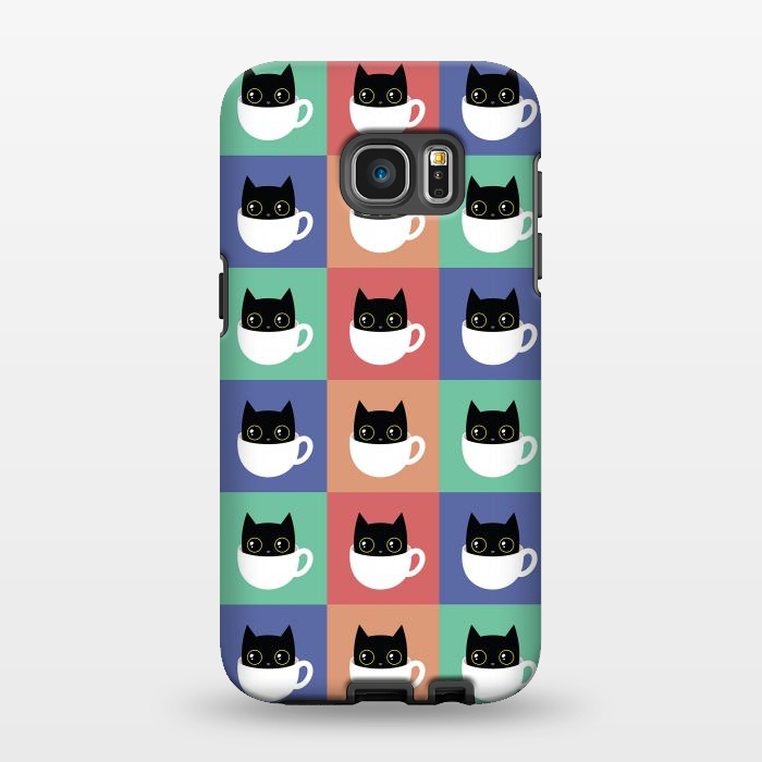Galaxy S7 EDGE StrongFit Coffee  cat pattern by Laura Nagel