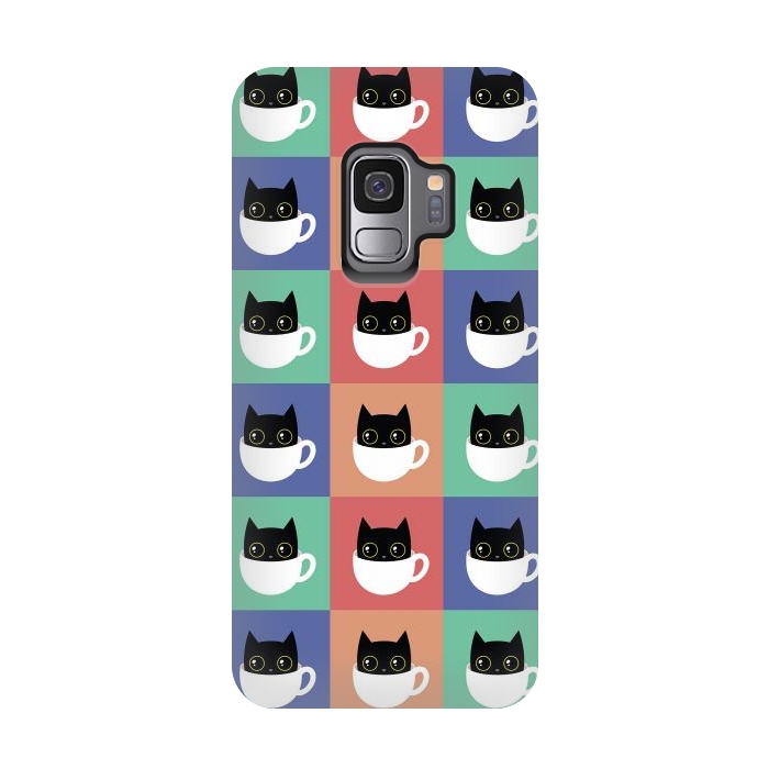 Galaxy S9 StrongFit Coffee  cat pattern by Laura Nagel