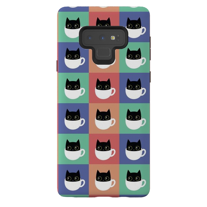 Galaxy Note 9 StrongFit Coffee  cat pattern by Laura Nagel