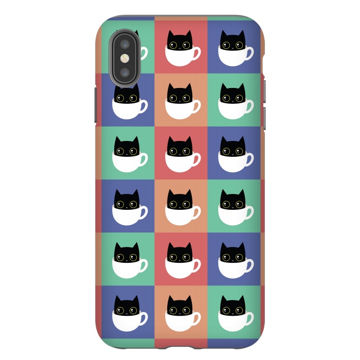 iPhone Xs Max StrongFit Coffee  cat pattern by Laura Nagel