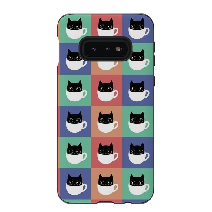 Galaxy S10e StrongFit Coffee  cat pattern by Laura Nagel