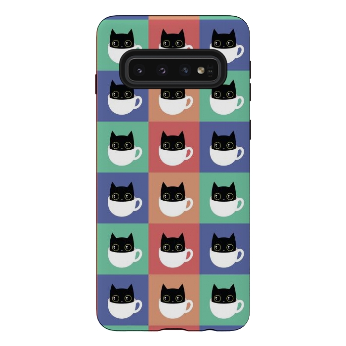 Galaxy S10 StrongFit Coffee  cat pattern by Laura Nagel