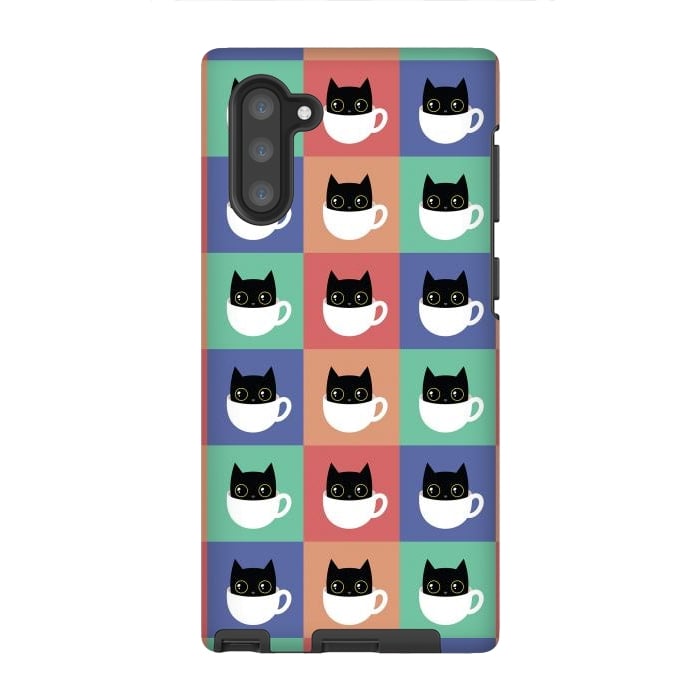 Galaxy Note 10 StrongFit Coffee  cat pattern by Laura Nagel