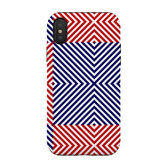 iPhone Xs / X StrongFit Red Blue Crossing Diagonal Striped by TMSarts