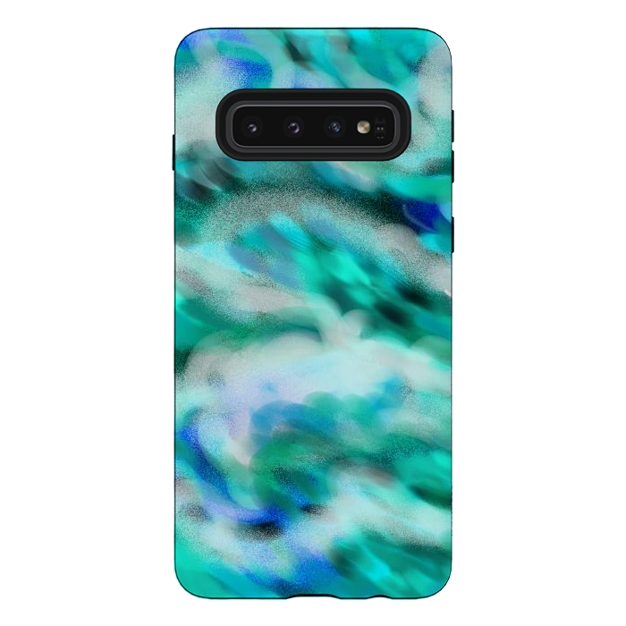 Galaxy S10 StrongFit Waves blue abstract art painting phone case by Josie