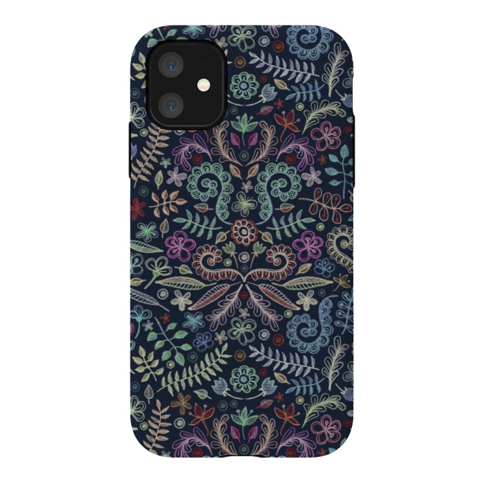 iPhone 11 StrongFit Colored Chalk Floral Doodle Pattern by Micklyn Le Feuvre