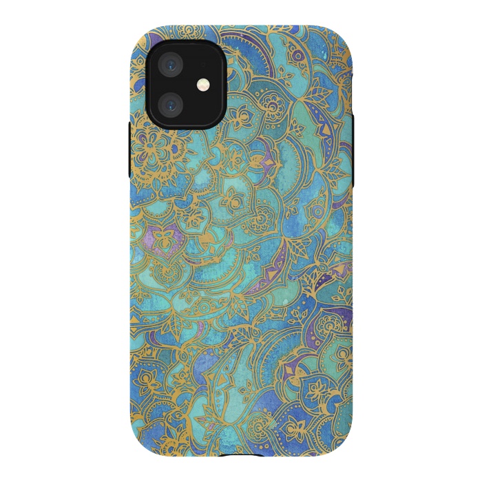 iPhone 11 StrongFit Sapphire and Jade Stained Glass Mandalas by Micklyn Le Feuvre