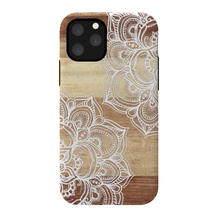 iPhone 11 Pro StrongFit White doodles on blonde wood by Micklyn Le Feuvre