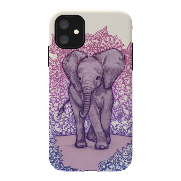 iPhone 11 StrongFit Cute Baby Elephant in pink purple and blue by Micklyn Le Feuvre