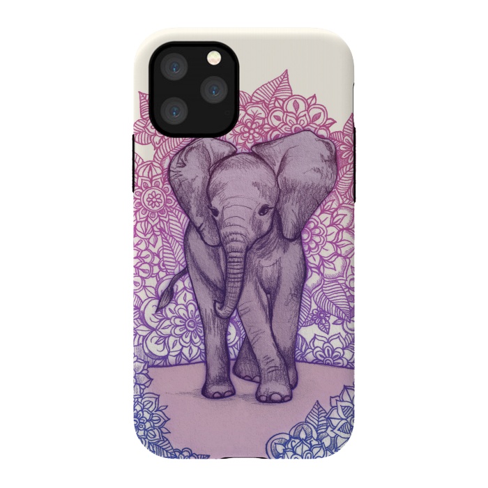 iPhone 11 Pro StrongFit Cute Baby Elephant in pink purple and blue by Micklyn Le Feuvre