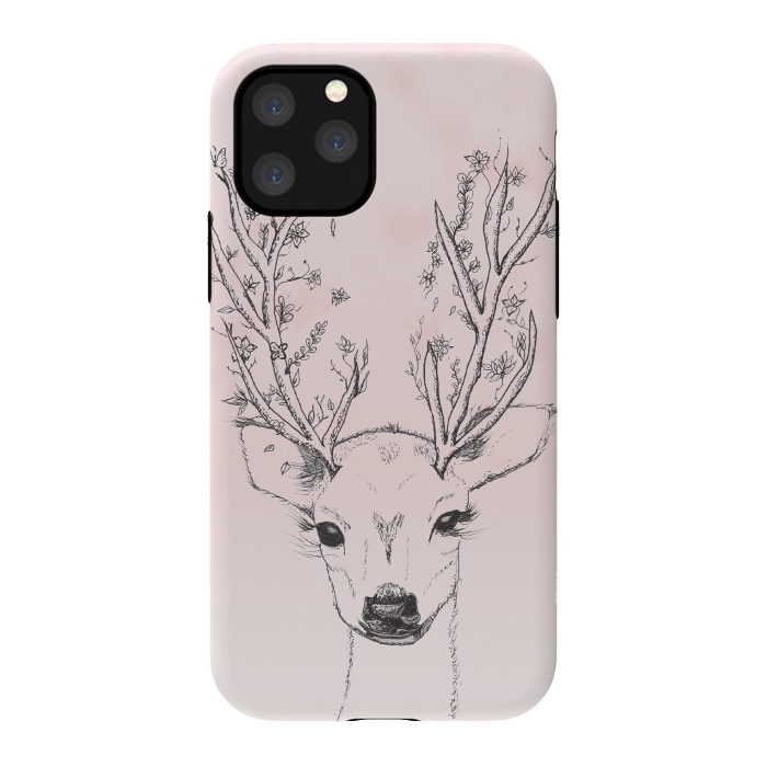 iPhone 11 Pro StrongFit Cute Handdrawn Floral Deer Antlers Pink by Girly Trend