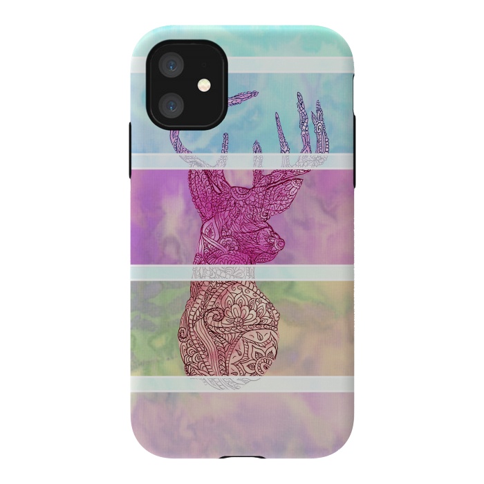 iPhone 11 StrongFit Deer Vintage Stripes Paisley Photo by Girly Trend