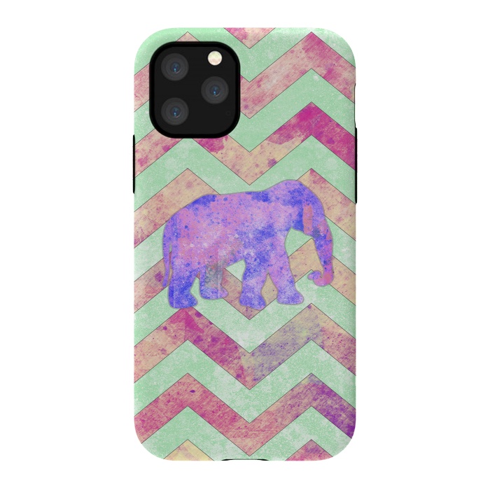 iPhone 11 Pro StrongFit Elephant Mint Green Chevron Pink Watercolor by Girly Trend
