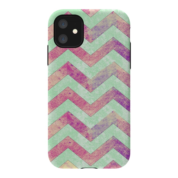 iPhone 11 StrongFit Mint Pink Watercolor Chevron by Girly Trend