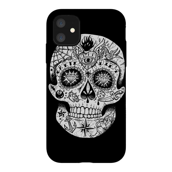 iPhone 11 StrongFit Tattooed Skull by Mitxel Gonzalez