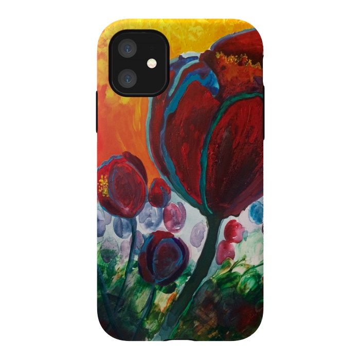 iPhone 11 StrongFit Blue High Tulips on Fire by ANoelleJay