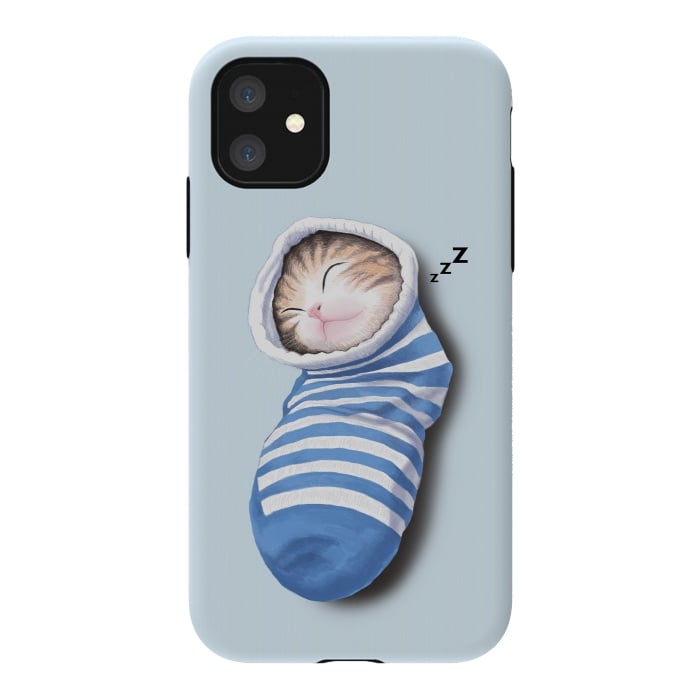 iPhone 11 StrongFit Cat in The Sock by Tummeow