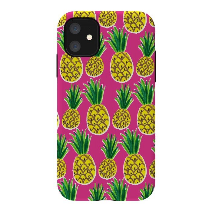 iPhone 11 StrongFit Painted pineapples by Laura Grant