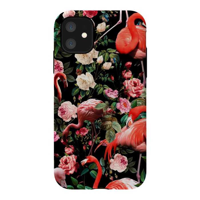 iPhone 11 StrongFit Floral and Flemingo Pattern by Burcu Korkmazyurek