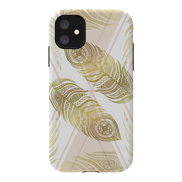 iPhone 11 StrongFit Gold Feathers by Barlena