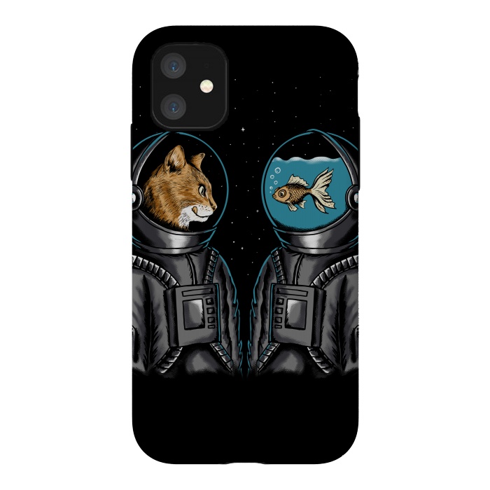 iPhone 11 StrongFit Astronaut cat and fish by Coffee Man